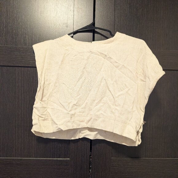 The Native One Padded Shoulder open side crop top, Size Large, tan Linen - Picture 1 of 3